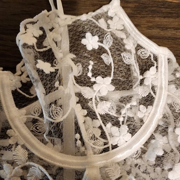 Mapale Lace Longline Bra & Strappy Thong Set NWT White XL - Picture 5 of 16